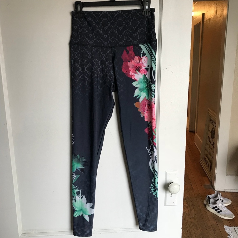 Women's Floral Side-Panel Leggings - Navy